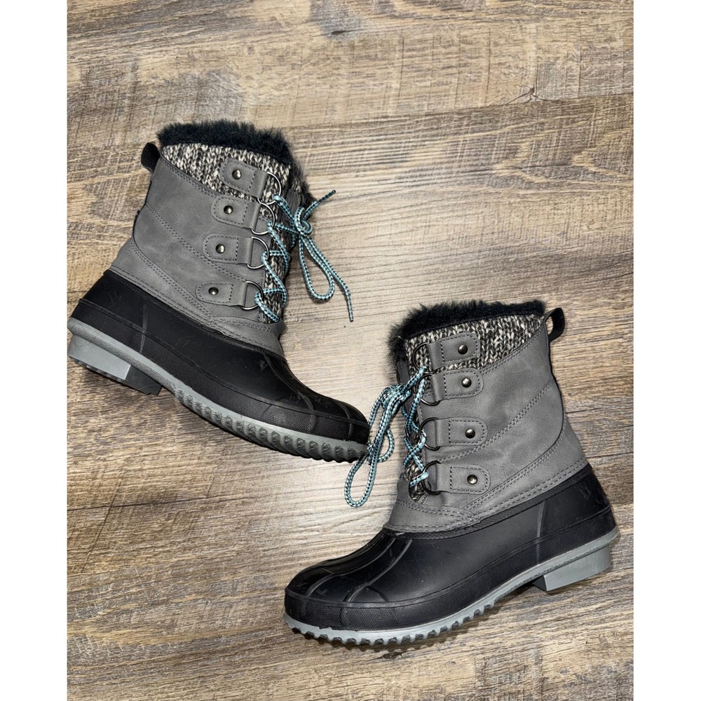 Khombu Kerigan Snow Boots Women's Size 5.5 Black Gray Waterproof Thermolite